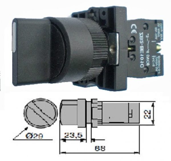 DREHSCHALTER 2 X 45° - 2-SCHALTSTELLUNGEN mit Aufnahme für 2 Kontaktblöcke
